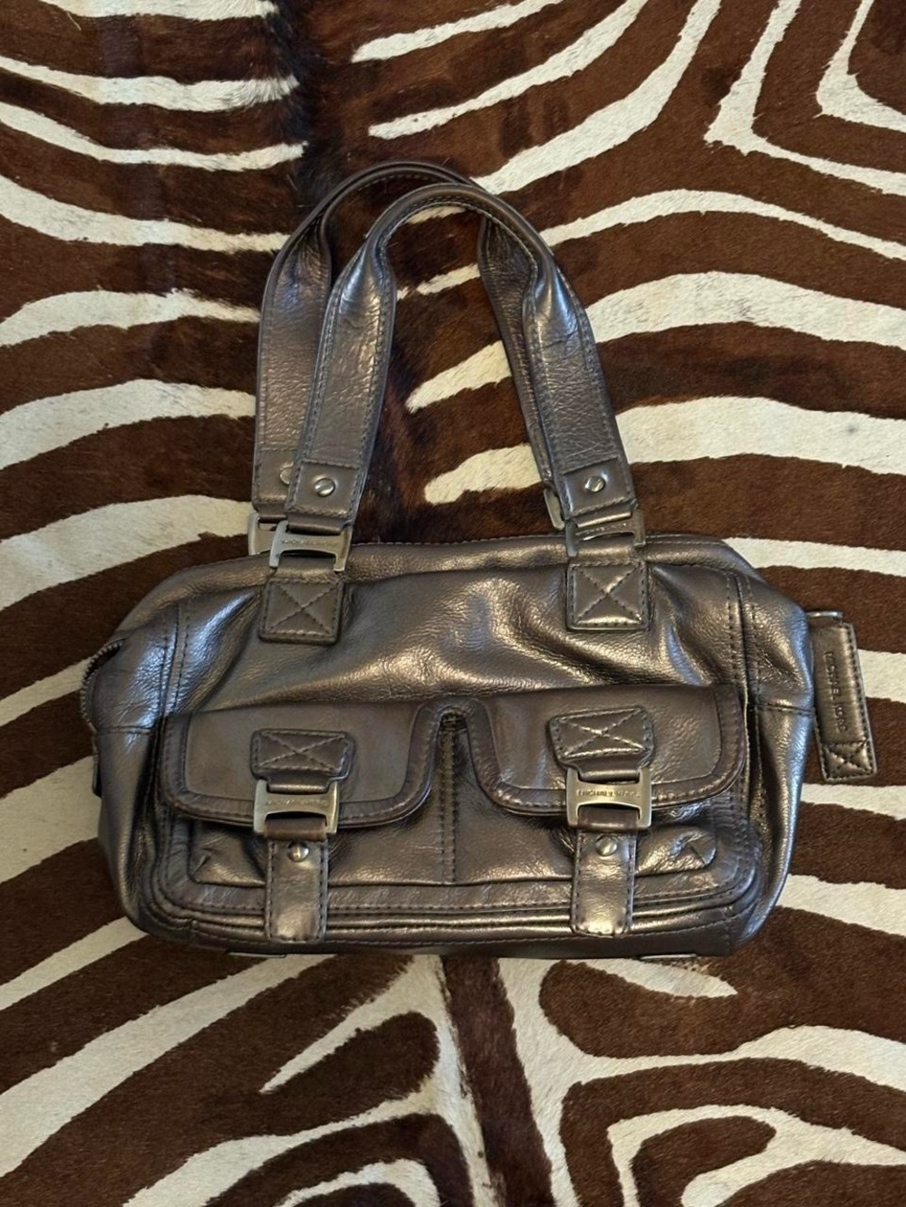 Michael Kors Metallic Gray Leather Messenger Satchel